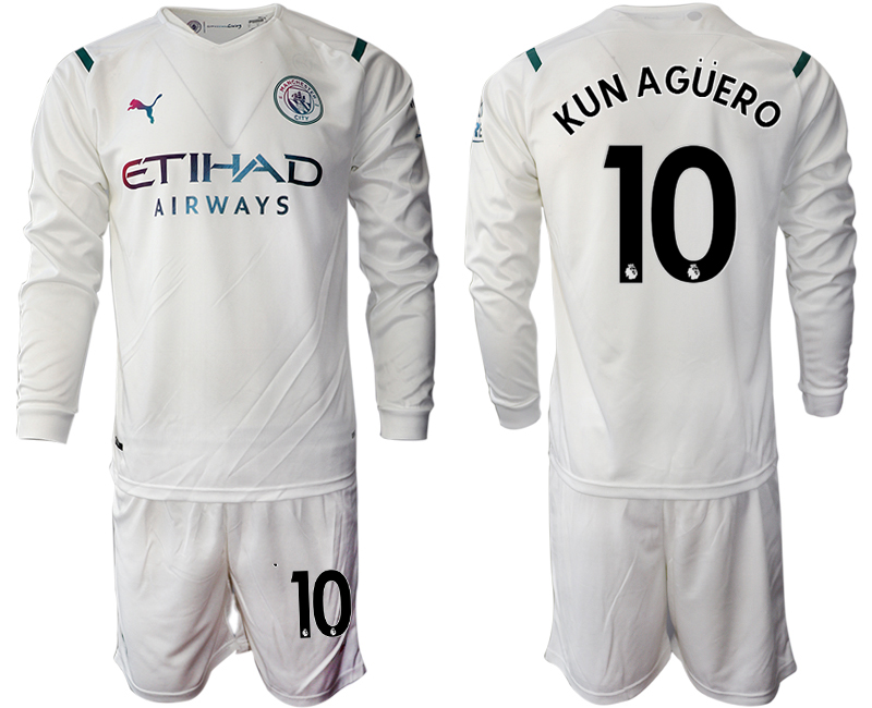Men 2021-2022 Club Manchester city away white Long Sleeve #10 Soccer Jersey->manchester city jersey->Soccer Club Jersey